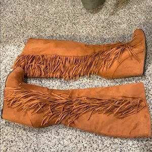 Faux suede fringe boots
